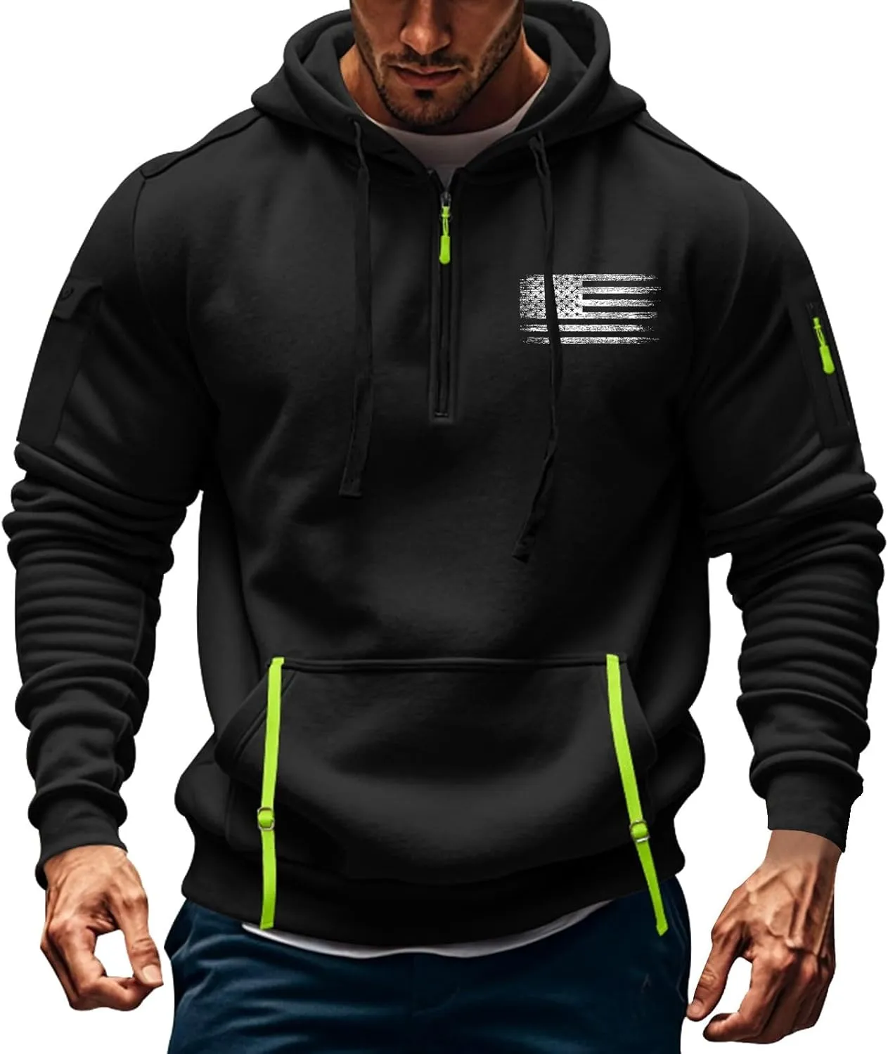 1/4 Zip Pullover Mens Big And Tall Sweater Casual Patriotic Tactical Cargo Long Sleeve Sweatshirt Workout Hoodie Tops