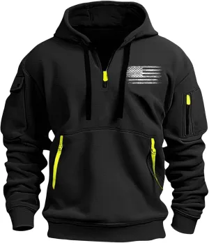 1/4 Zip Pullover Mens Big And Tall Sweater Casual Patriotic Tactical Cargo Long Sleeve Sweatshirt Workout Hoodie Tops