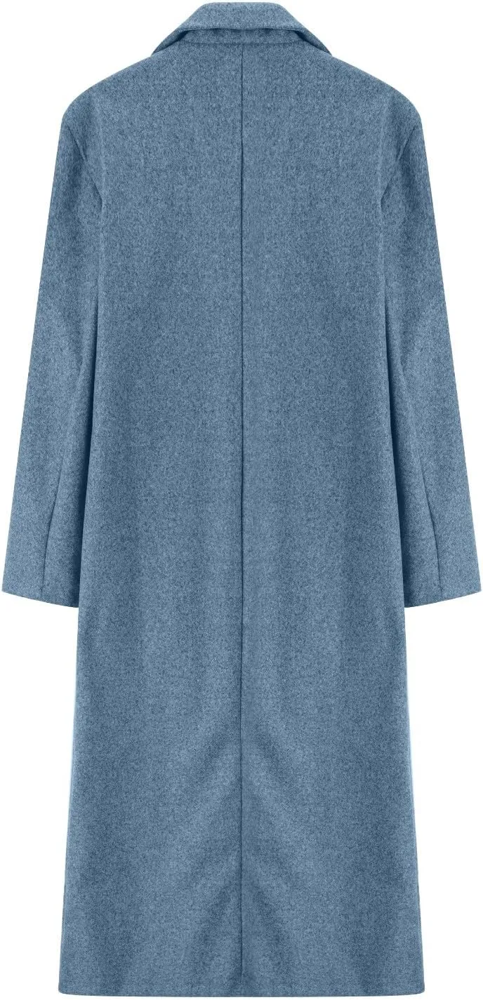 2024 Women's Winter Wool Blend Coat Oversized Double Breasted Long Trench Overcoat Long Sleeve Notch Lapel Coat