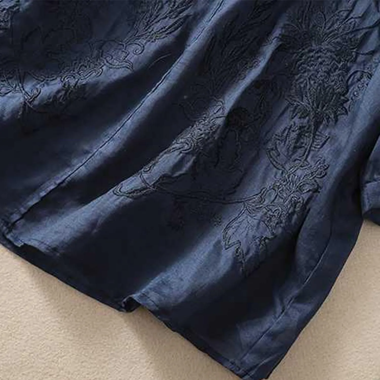 2025 Cotton Linen Shirts for Women Embroidery Jacquard V Neck Blouses Tunics Vintage Boho 3/4 Sleeve Tops Tees