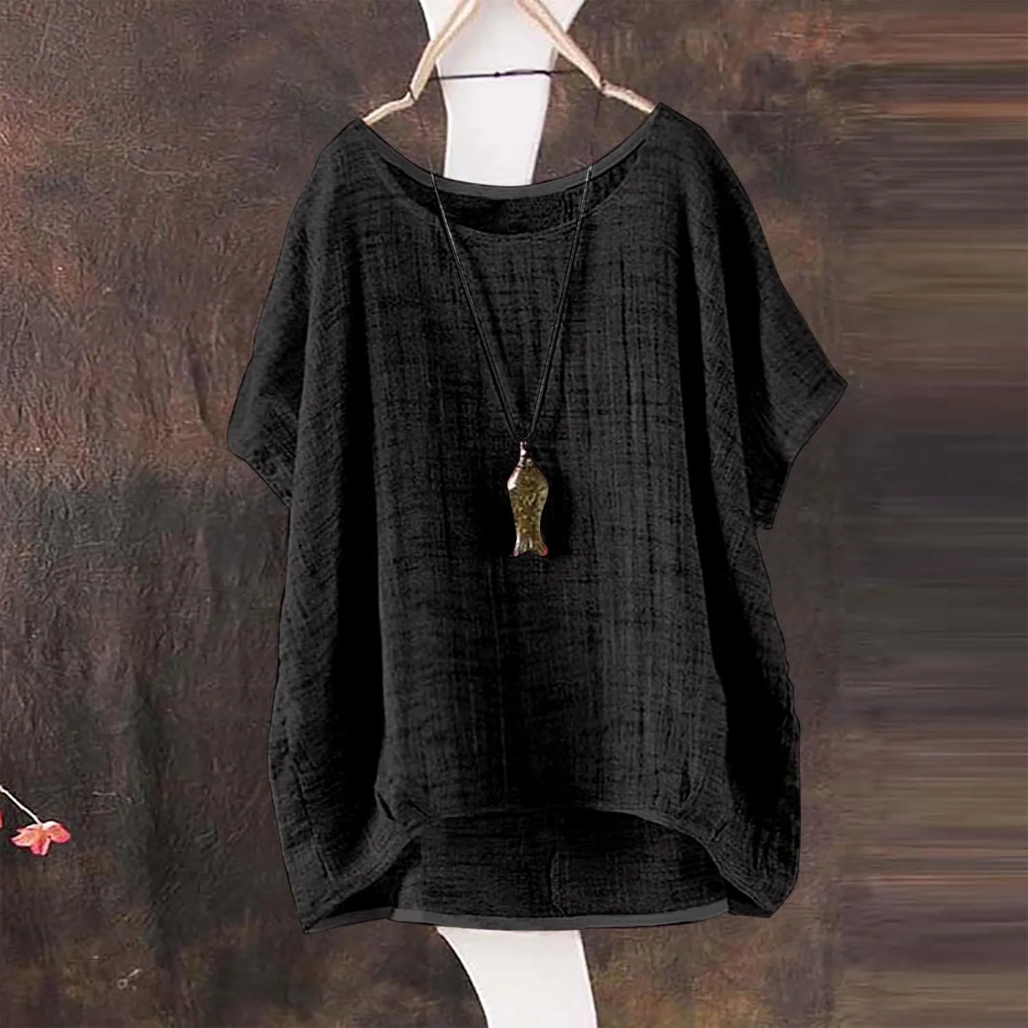 2025 Linen Shirts for Women Summer Trendy Plus Size Crewneck Short Sleeve Cute Tops Casual Loose Fit Comfy Blouses