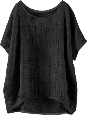 2025 Linen Shirts for Women Summer Trendy Plus Size Crewneck Short Sleeve Cute Tops Casual Loose Fit Comfy Blouses