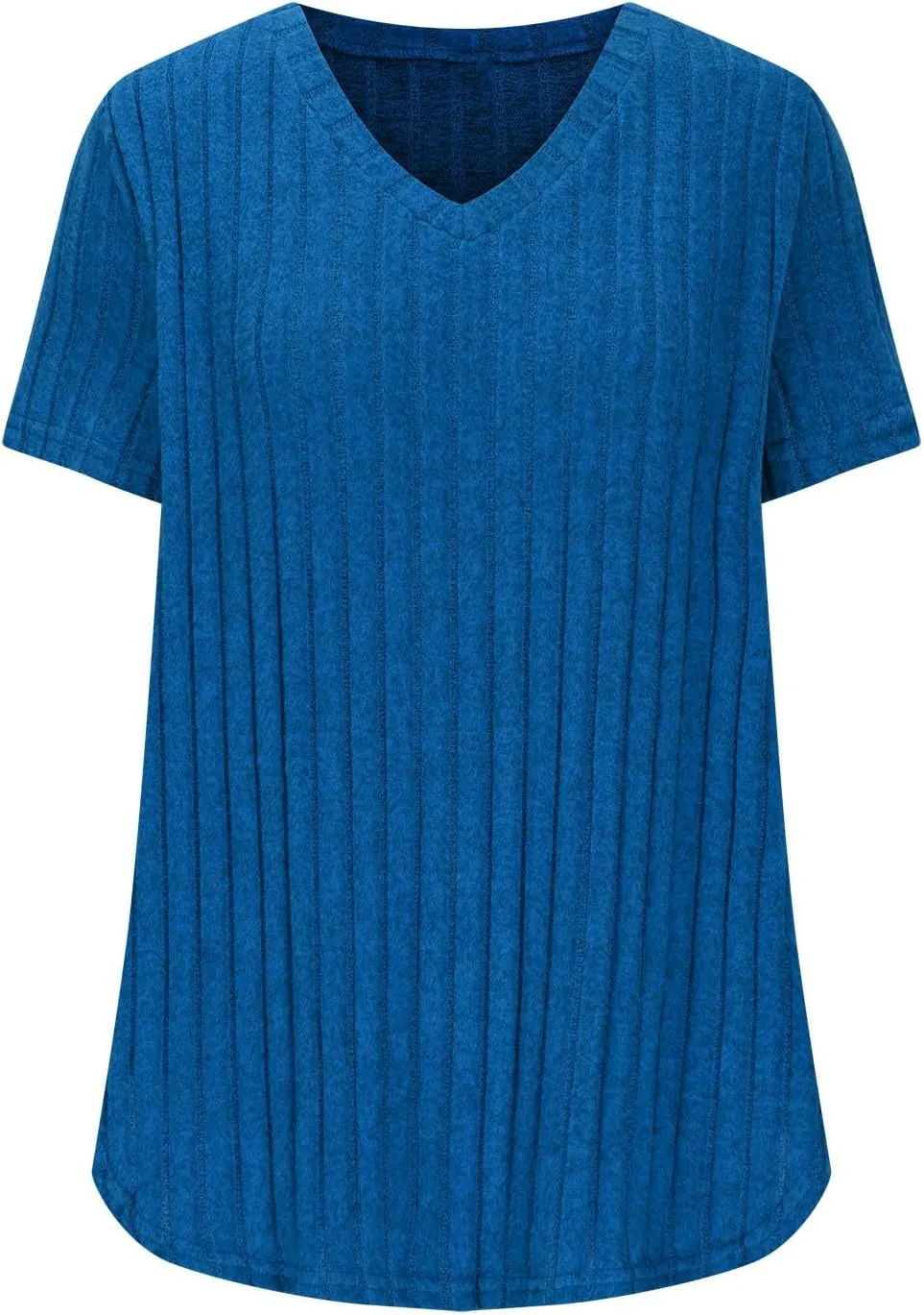 2025 Women's Plus Size Ribbed Tops Casual Trendy V Neck Solid Color Shirts Lightweight Short Sleeve Blouses Tees