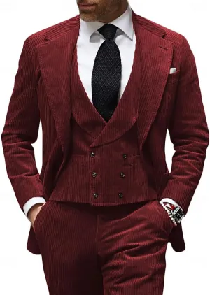 3 Piece Men's Corduroy Suits Slim Fit Suits for Men Double Breasted Blazer Vest Pants Set Wedding Prom Tuxedo Suits