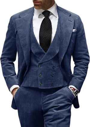 3 Piece Men's Corduroy Suits Slim Fit Suits for Men Double Breasted Blazer Vest Pants Set Wedding Prom Tuxedo Suits