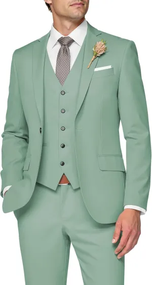 3 Piece Suit Men Slim Fit Wedding Suits for Mens Elegant One Button Jacket Single Breasted Vest Pants Set