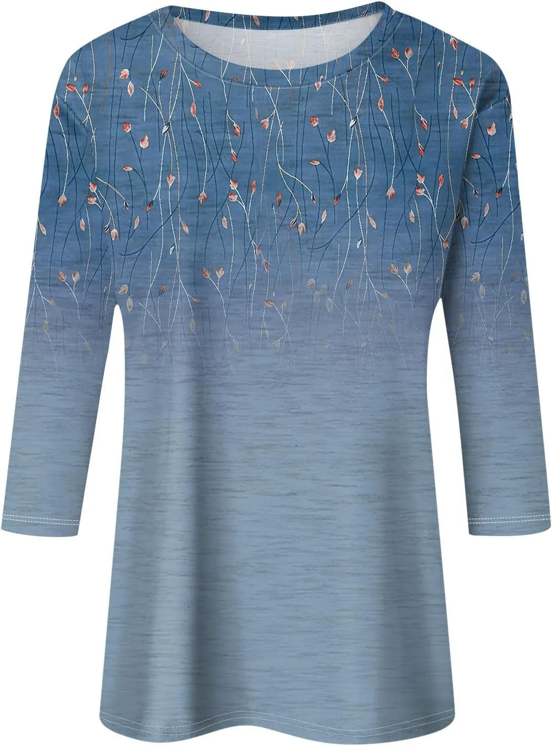 3/4 Length Sleeve Womens Tops Plus Size Spring Tops 2025 Crewneck Floral Graphic T Shirts Loose Fit Tunic Blouses