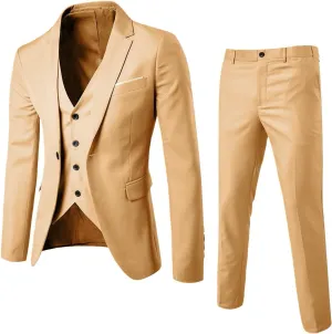 Alalaso Men's Suits Slim Fit, 3 Piece Suit for Men, 2 Button Blazer Jacket Vest Pants, Men Tuxedo Suit Sets