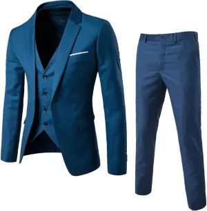 Alalaso Men's Suits Slim Fit, 3 Piece Suit for Men, 2 Button Blazer Jacket Vest Pants, Men Tuxedo Suit Sets