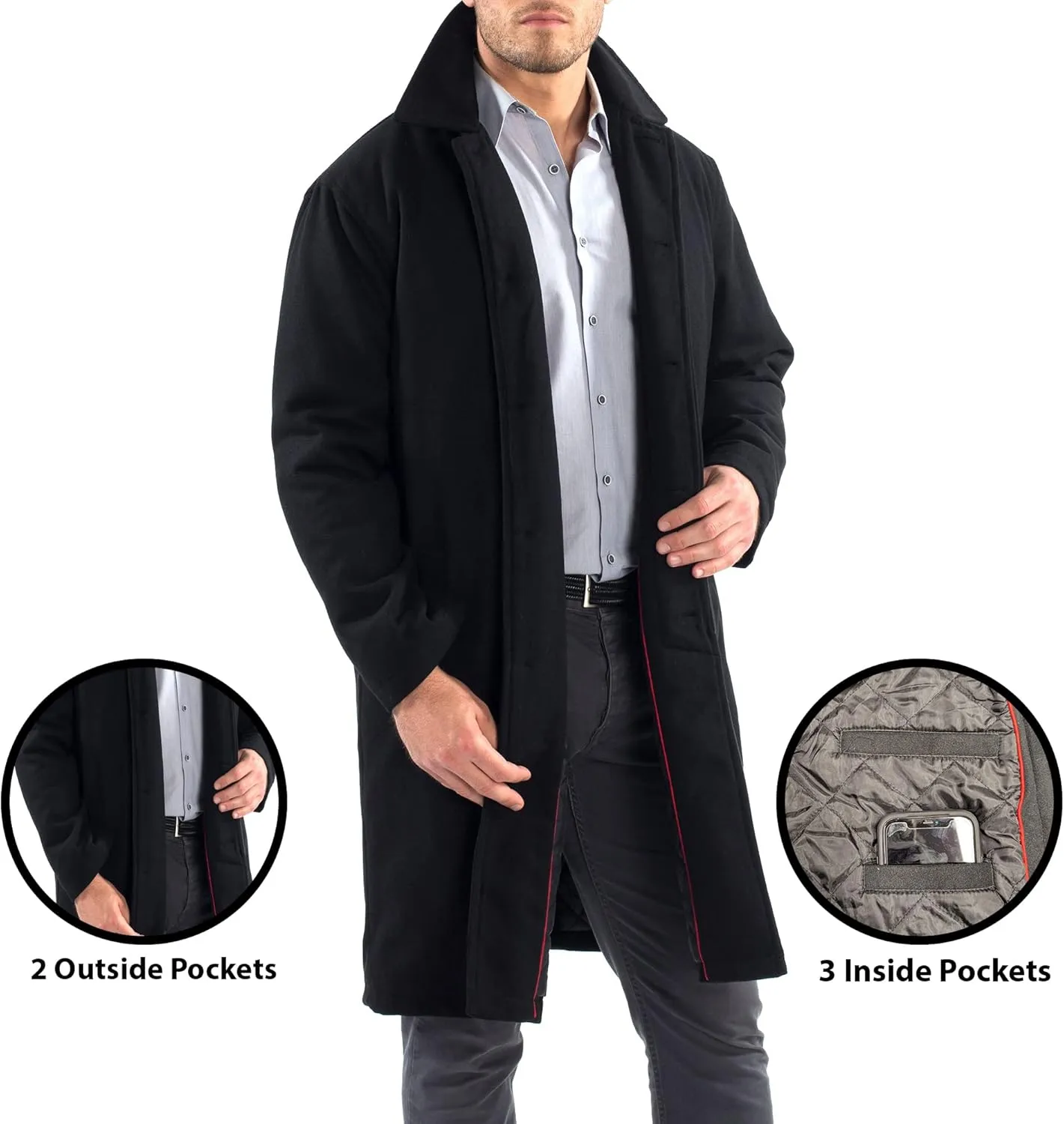 Alpine Swiss Zach Men’s Wool Blend Overcoat – Knee-Length Trench Coat, Runs Large for Layering Over Suits or Sweaters