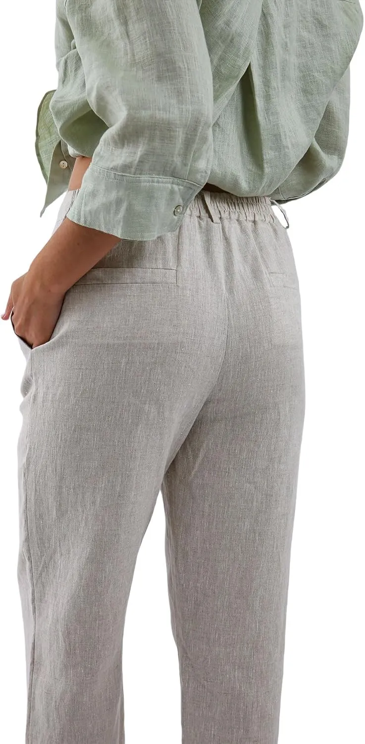 Amazhiyu Women's 100% Linen Summer High-Rise Effortless Pintuck Ankle Pants