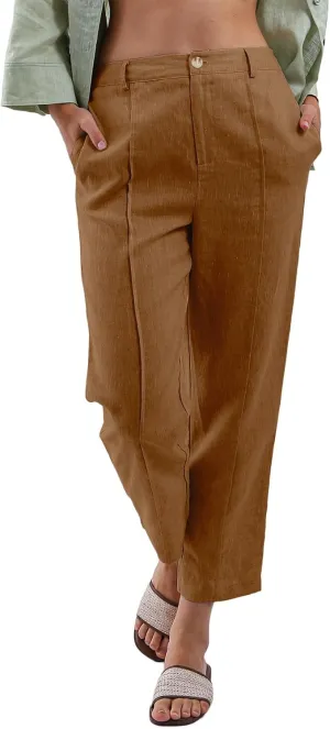 Amazhiyu Women's 100% Linen Summer High-Rise Effortless Pintuck Ankle Pants