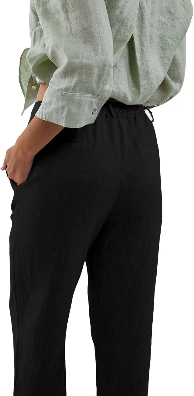 Amazhiyu Women's 100% Linen Summer High-Rise Effortless Pintuck Ankle Pants