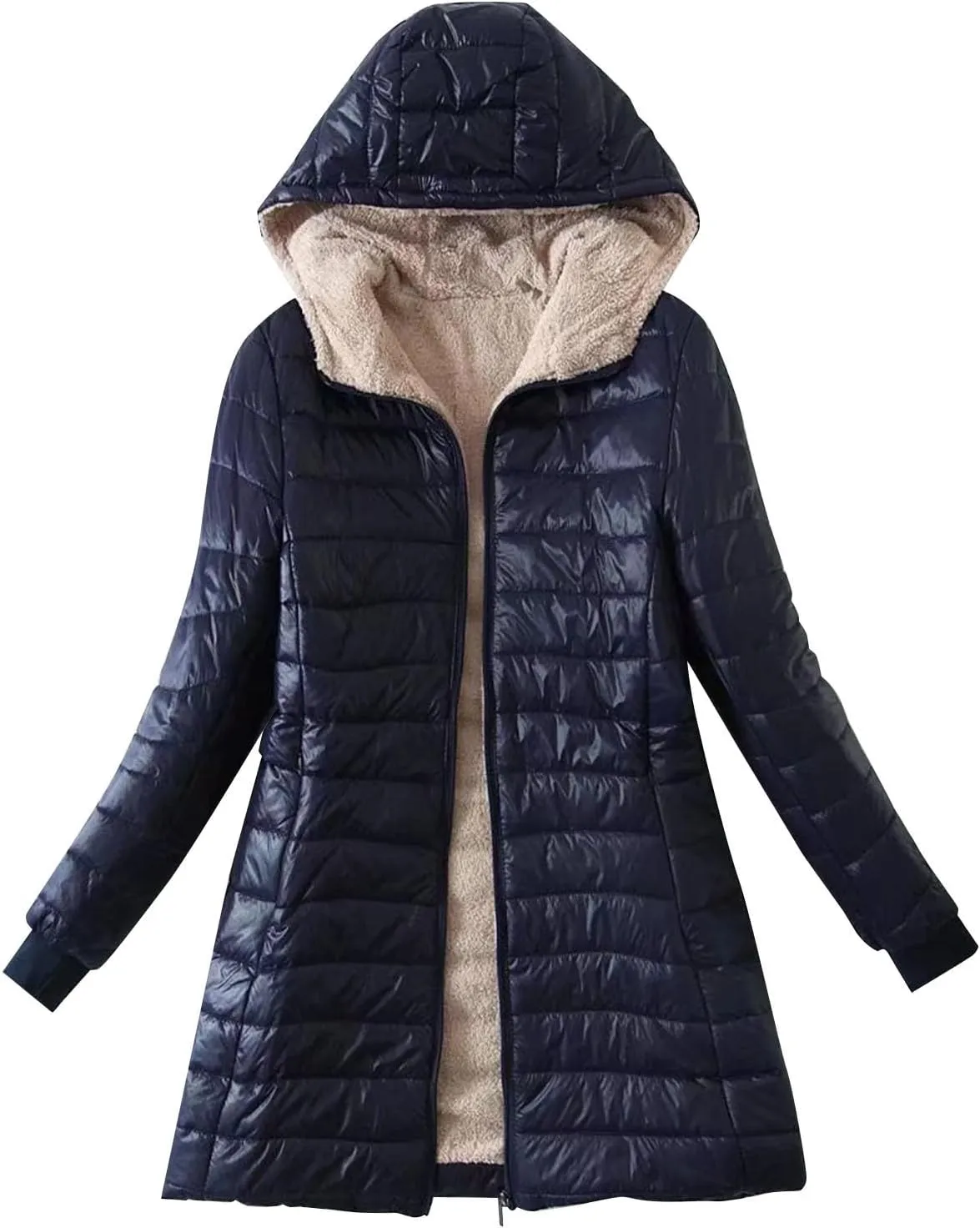 AMDBEL Long Puffer Jacket Women With Hood Plus Size Down Coat Cotton Cover Coat Lightweight Down Coat With Hood Winter Jacket