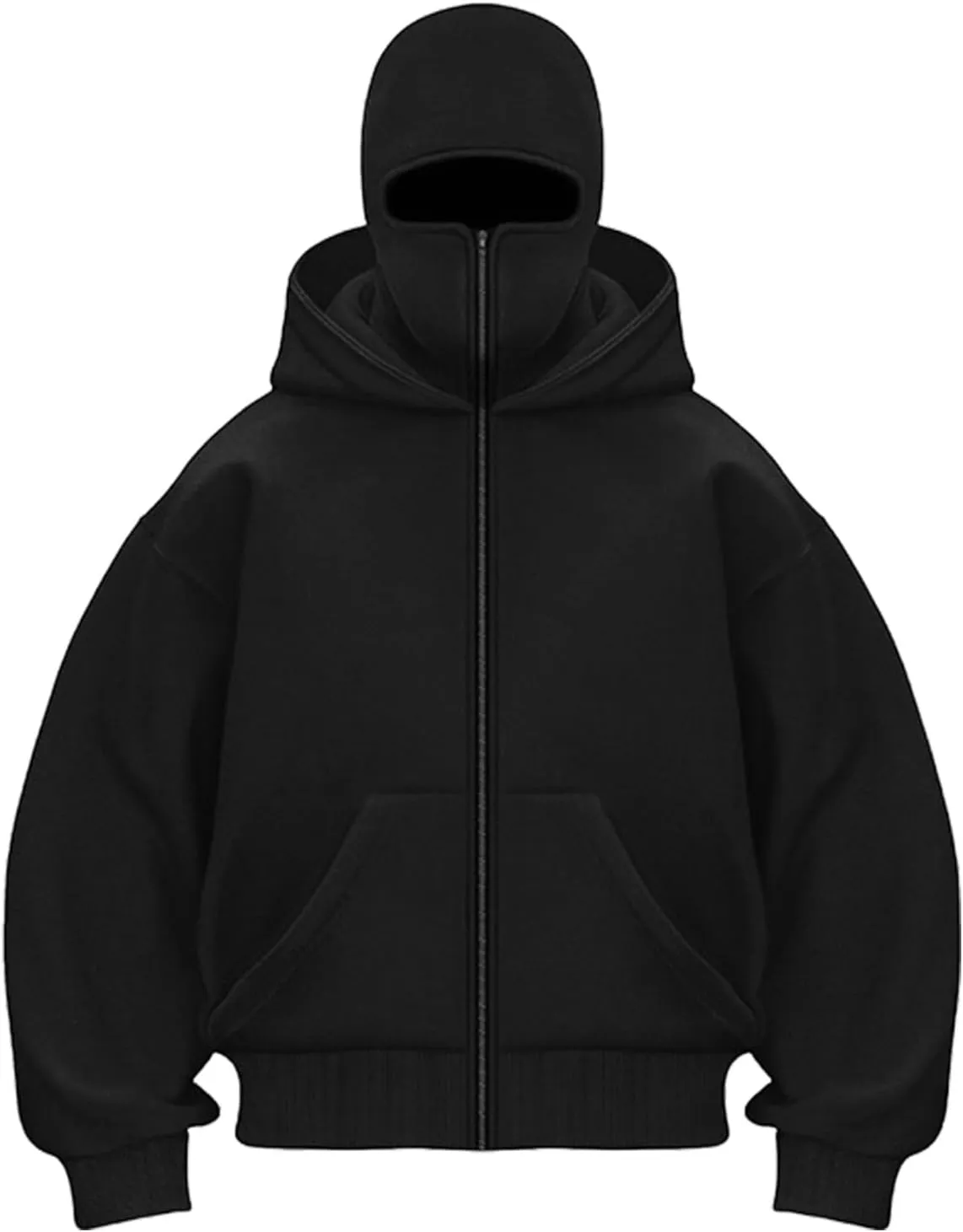 Balaclava Hoodie Men Oversized Cool Zip Up Hoodies with Windproof Balaclava Snowboarding Ski Sweatshirt Streetwear
