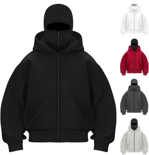 Balaclava Hoodie Men Oversized Cool Zip Up Hoodies with Windproof Balaclava Snowboarding Ski Sweatshirt Streetwear