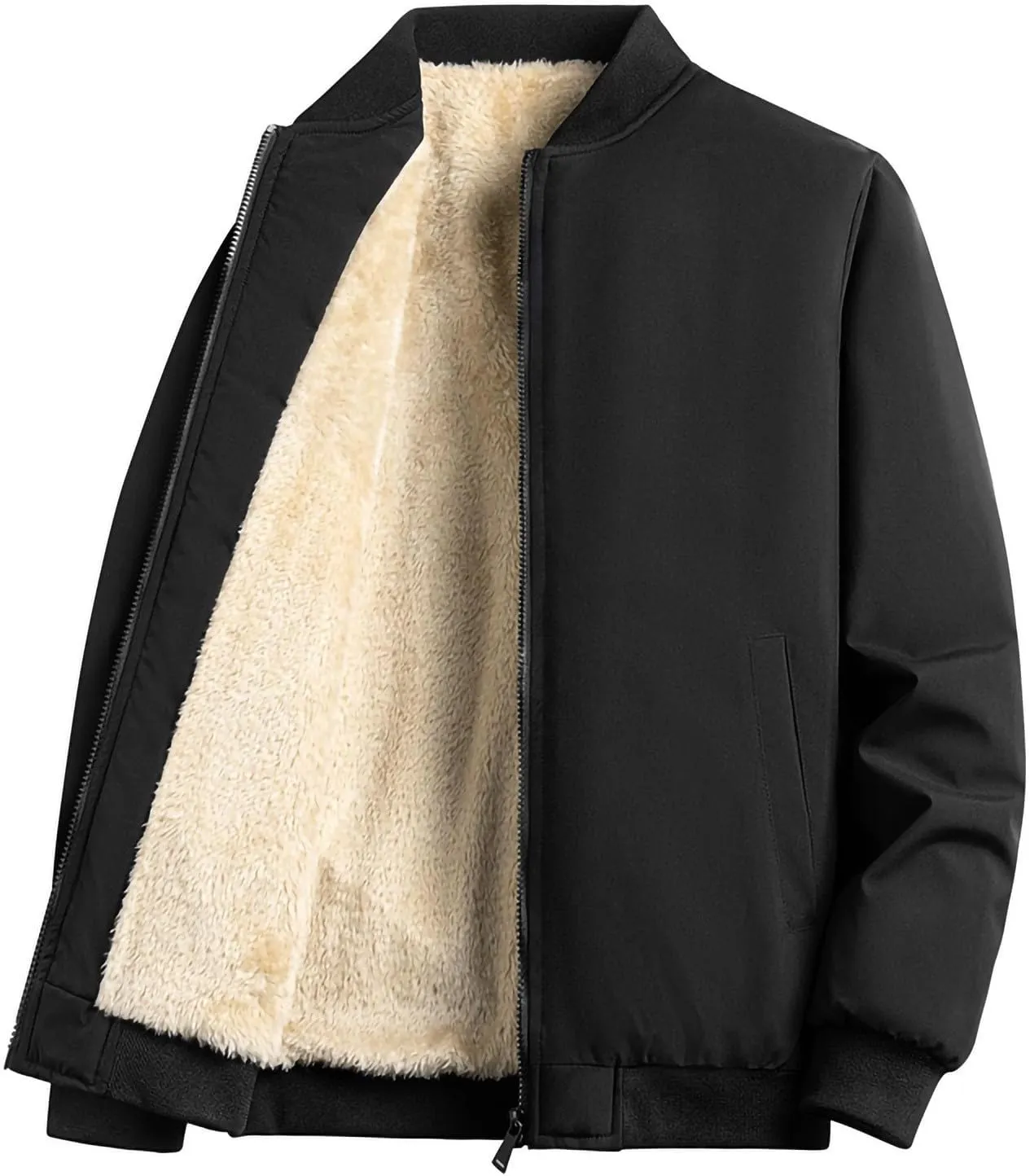 Bidobibo Men's Winter Jackets Outerwear Bomber Jacket Zip Up Plus Size Winter Coats for Men Sherpa Lined Thermal Jacket