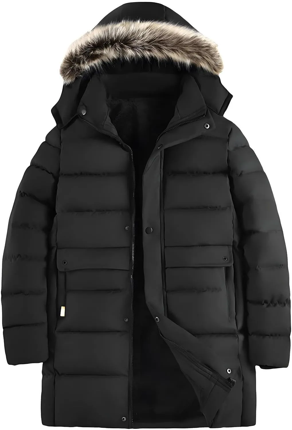 Bidobibo Quilted Jacket Men with Hood Oversized Lightweight Down Coat Puffer Jackets Plus Size Mens Parka Winter Coats Long