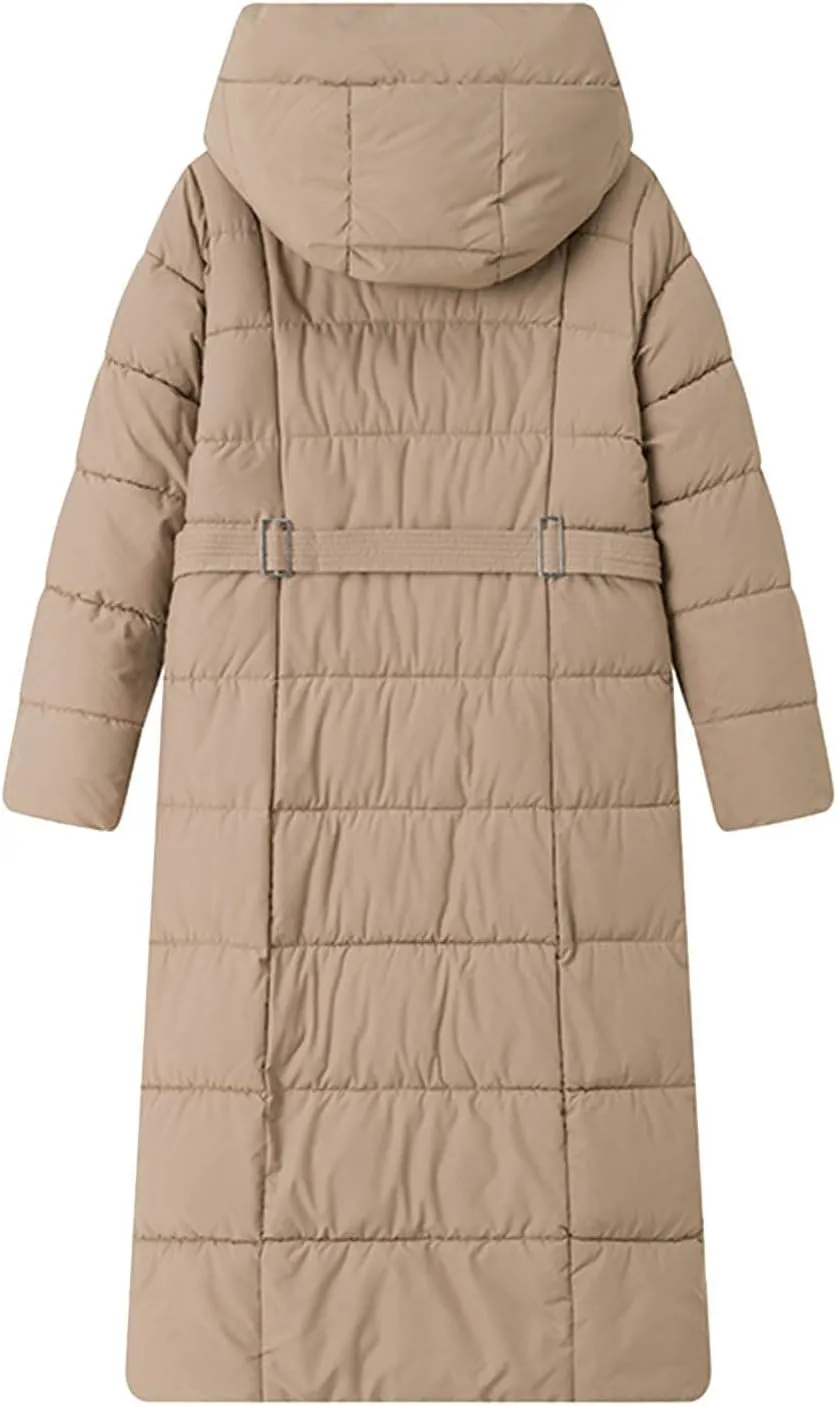 Borniu Women's Long Winter Puffer Coat Warm Maxi Down Jacket Hooded Zip Up Casual Thickened Puffer Jackets Overcoat