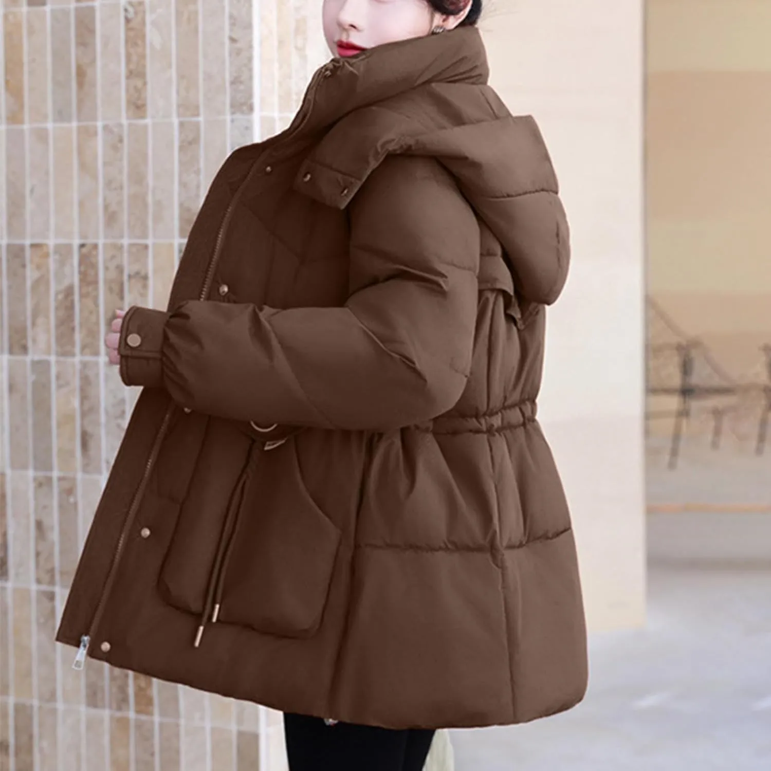 Borniu Women's Warm Thickened Parka Coat Winter Puffer Jacket Hooded Mid-Length Down Puffer Coats with Pockets