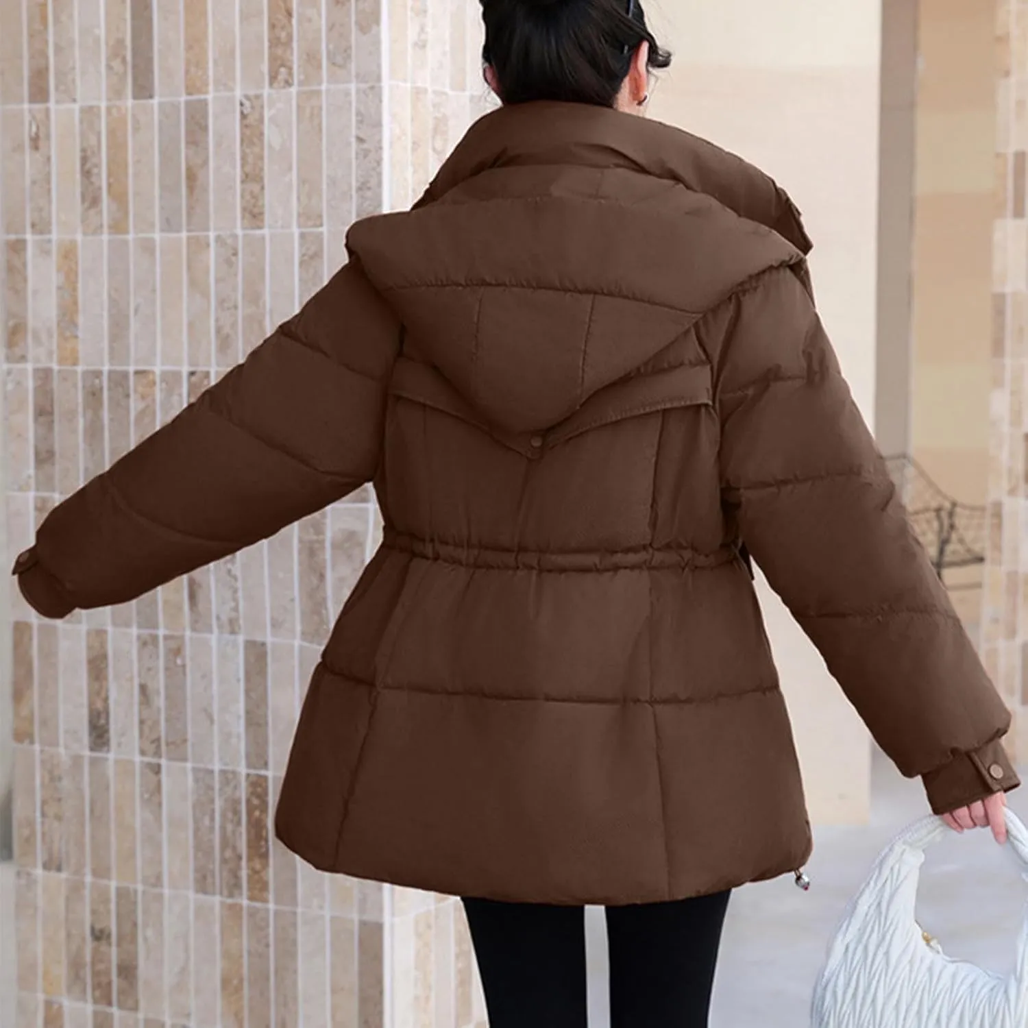 Borniu Women's Warm Thickened Parka Coat Winter Puffer Jacket Hooded Mid-Length Down Puffer Coats with Pockets