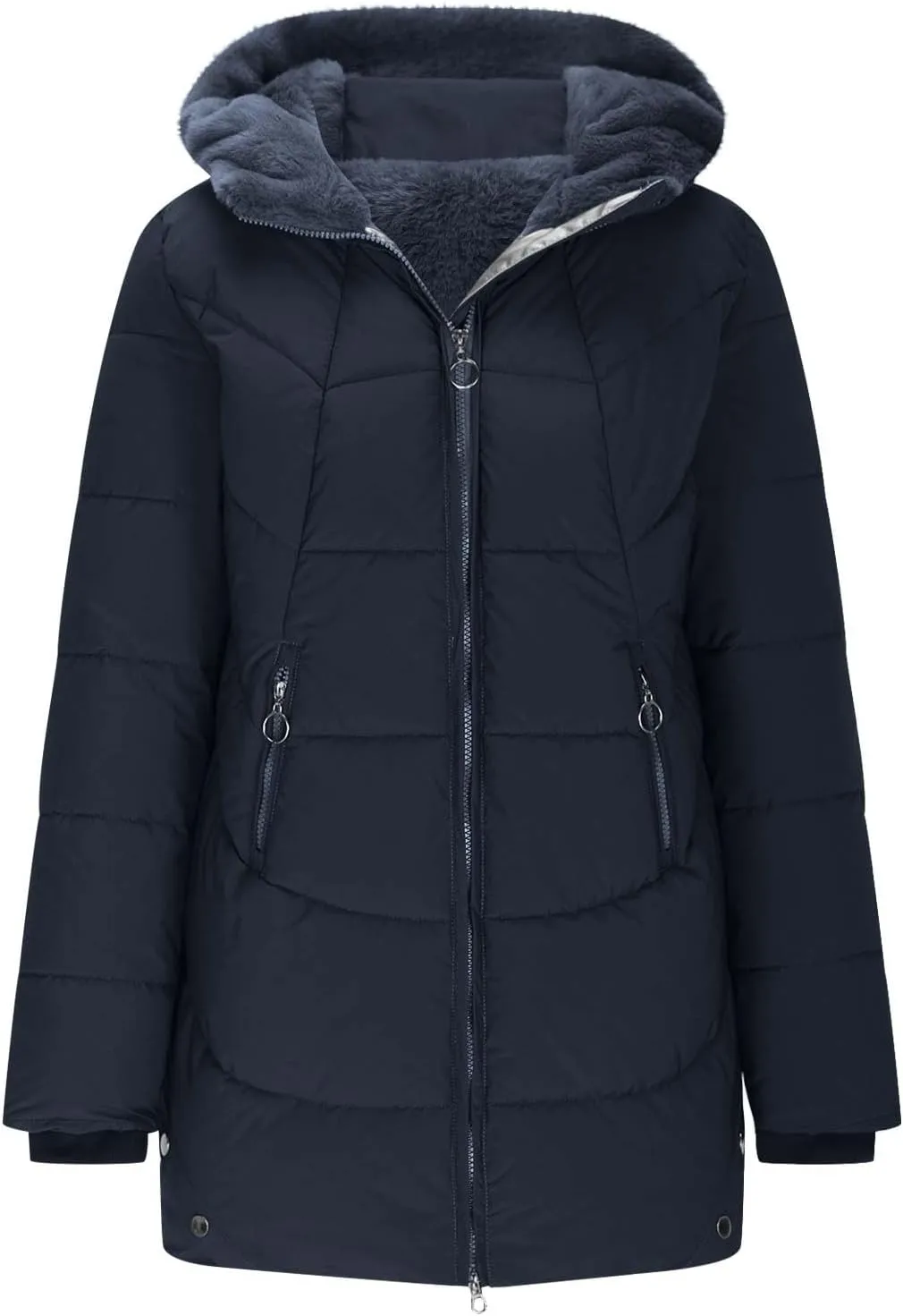 Borniu Women's Warm Winter Puffer Coat Thicken Fleece Lined Down Jacket Quilted Puffer Jacket Hooded Outerwear