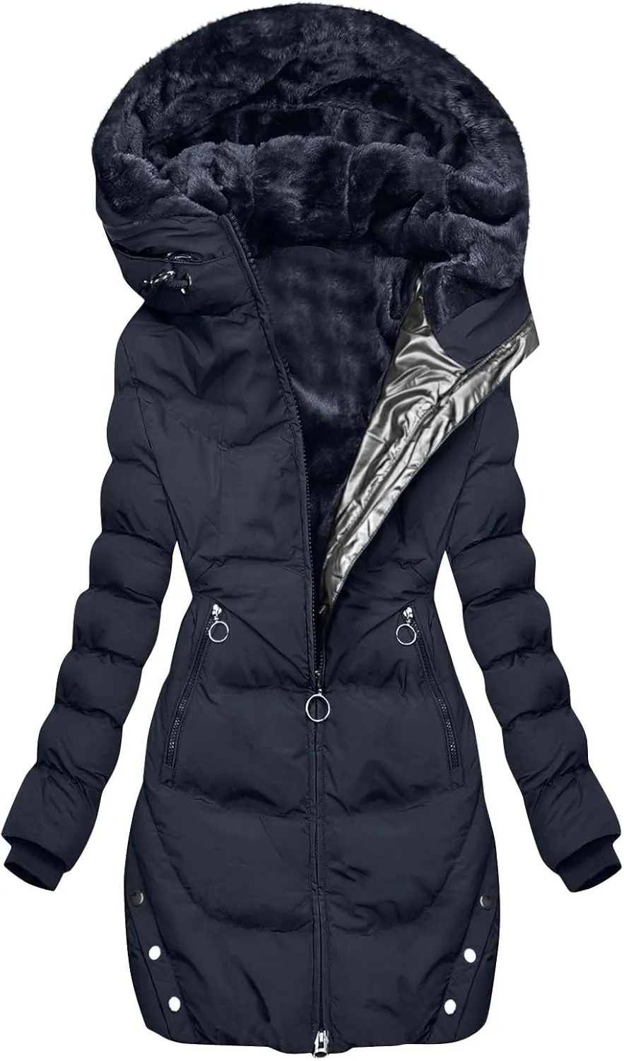 Borniu Women's Warm Winter Puffer Coat Thicken Fleece Lined Down Jacket Quilted Puffer Jacket Hooded Outerwear