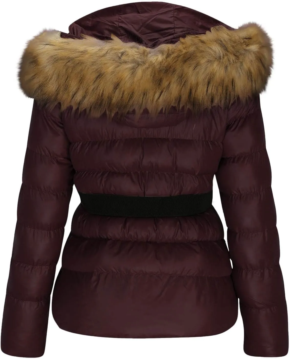 Borniu Women's Winter Coat Thickened Down Jacket Warm Puffer Jacket Long Sleeve Full Zip Quilted Jackets With Faux Fur Hood