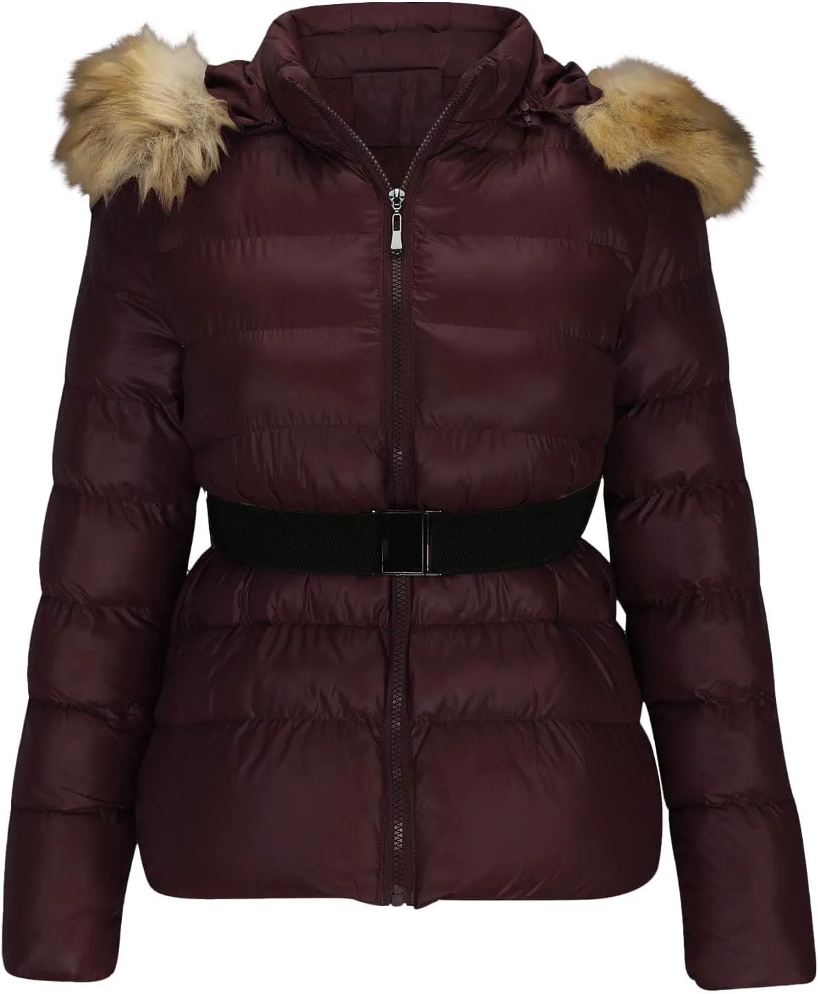 Borniu Women's Winter Coat Thickened Down Jacket Warm Puffer Jacket Long Sleeve Full Zip Quilted Jackets With Faux Fur Hood