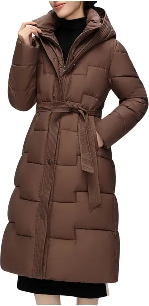 Borniu Women's Winter Down Jacket Long Quilted Puffer Coat Warm Hooded Slim Fit Outerwear Trendy Warm Puffer Jacket
