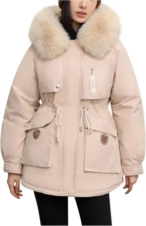 Borniu Women's Winter Puffer Coat Thicken Fleece Lined Down Jacket Faux Fur Hooded Parka Jacket 2024 Fashion Winter Clothes
