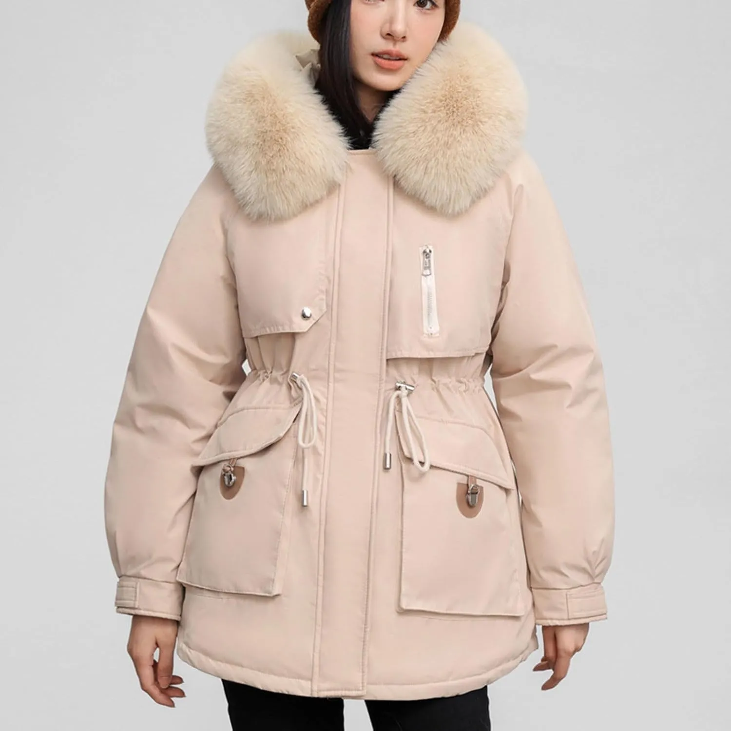 Borniu Women's Winter Puffer Coat Thicken Fleece Lined Down Jacket Faux Fur Hooded Parka Jacket 2024 Fashion Winter Clothes