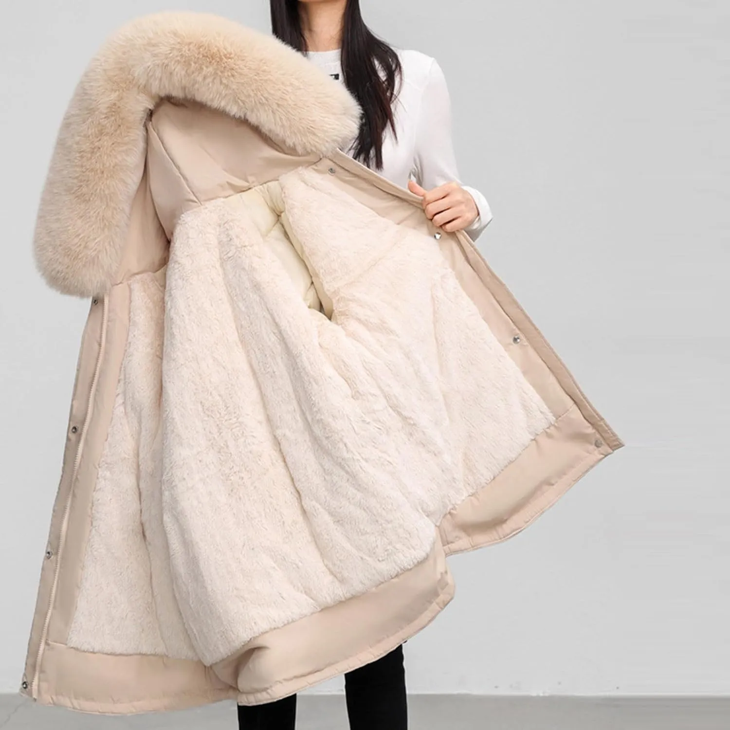 Borniu Women's Winter Puffer Coat Thicken Fleece Lined Down Jacket Faux Fur Hooded Parka Jacket 2024 Fashion Winter Clothes