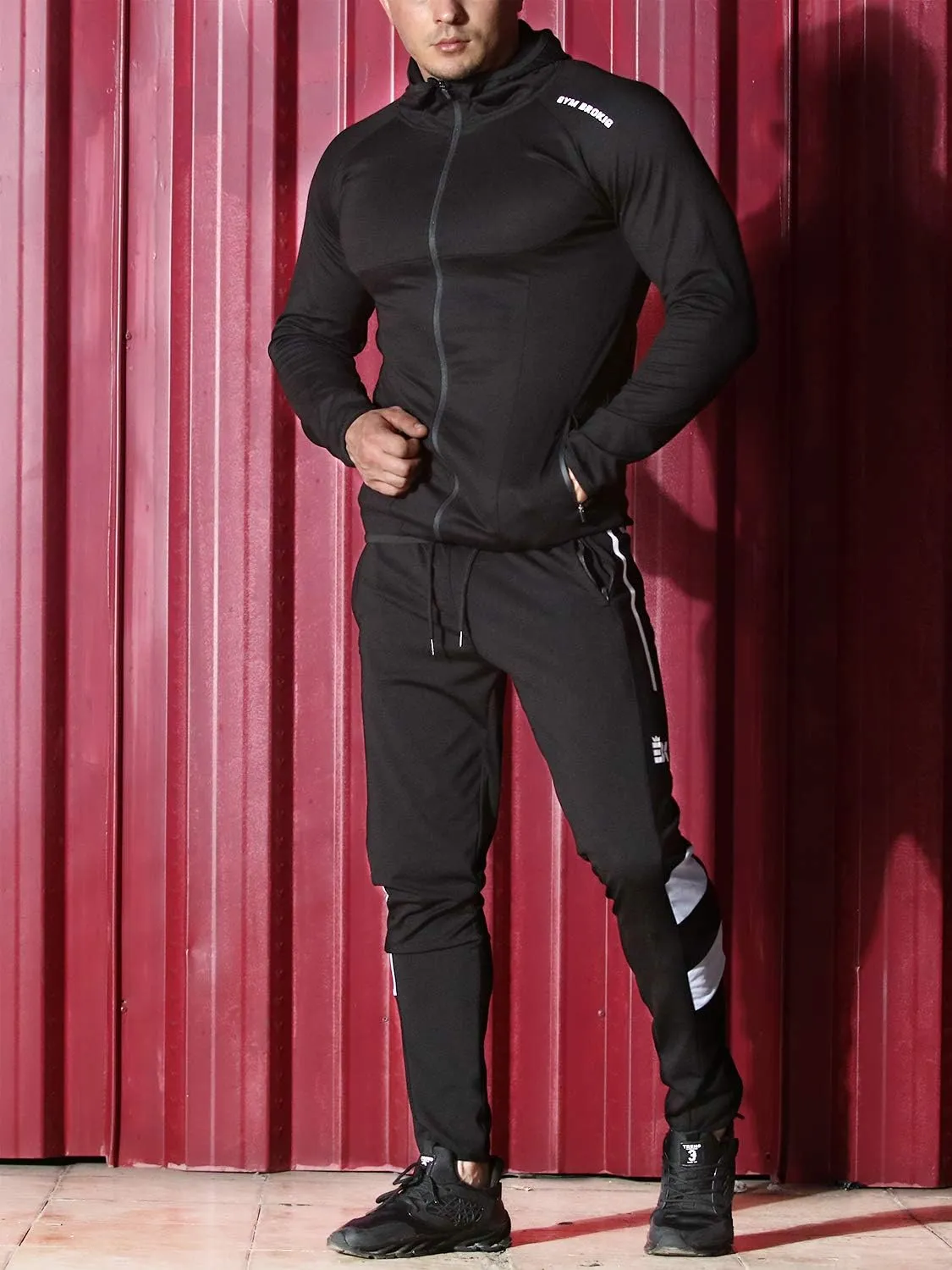 BROKIG Men's Full-Zip Athletic Hoodies,Workout Training Sport Muscle Sweatshirt…