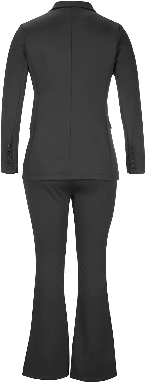 Business Casual Clothes for Women Fashion Work Suit Two Piece Outfits Dressy Button Blazer and Wide Leg Pant Suit Set