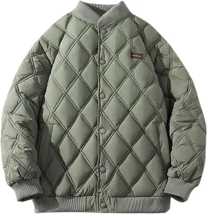 Casual Baseball Puffer Jacket for Men Solid Button Down Plus Size Down Coats Winter Thicken Warm Ski Jackets