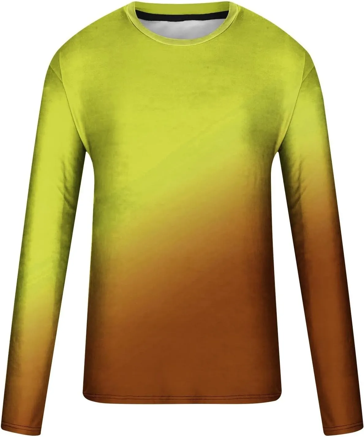 Casual Sports T-Shirts for Men Loose Crew Neck Gradient Long Sleeve Pullover Tops Fashion Comfort Athletic Blouses