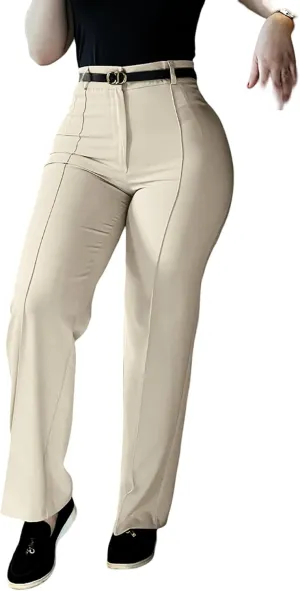 CHICME Work Pants for Women High Waist Straight Leg Work Pants Business Casual Trousers