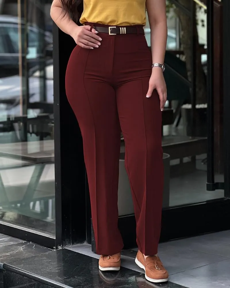 CHICME Work Pants for Women High Waist Straight Leg Work Pants Business Casual Trousers