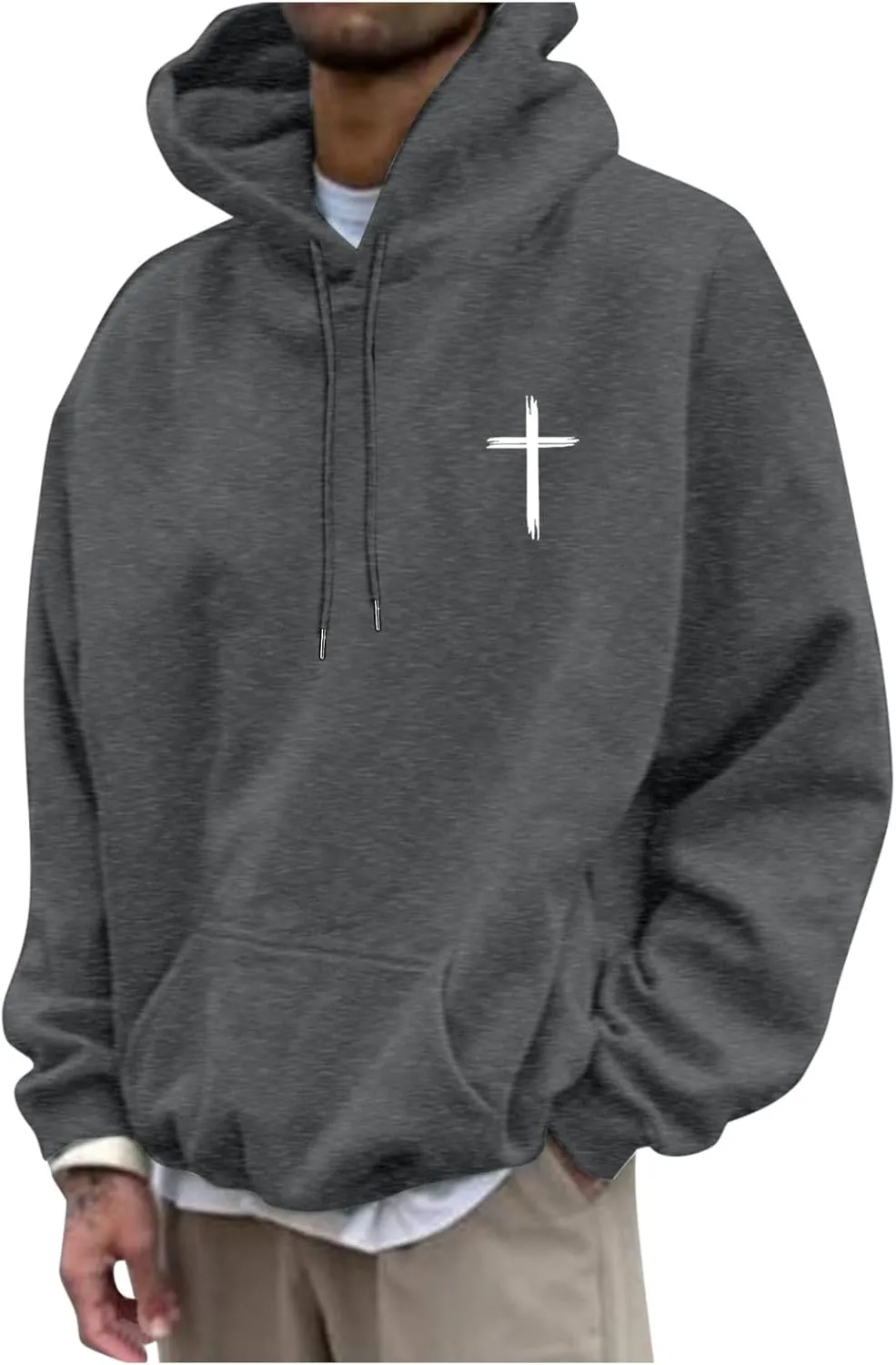 Christian Hoodie for Men God Loves You Letter Print Crewneck Causal Sweatshirt with Pocket Fall Drawstring Aesthetic Hoodies