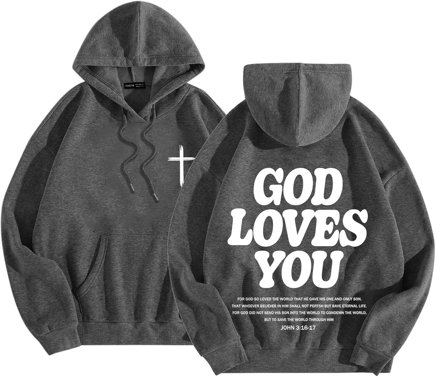 Christian Hoodie for Men God Loves You Letter Print Crewneck Causal Sweatshirt with Pocket Fall Drawstring Aesthetic Hoodies