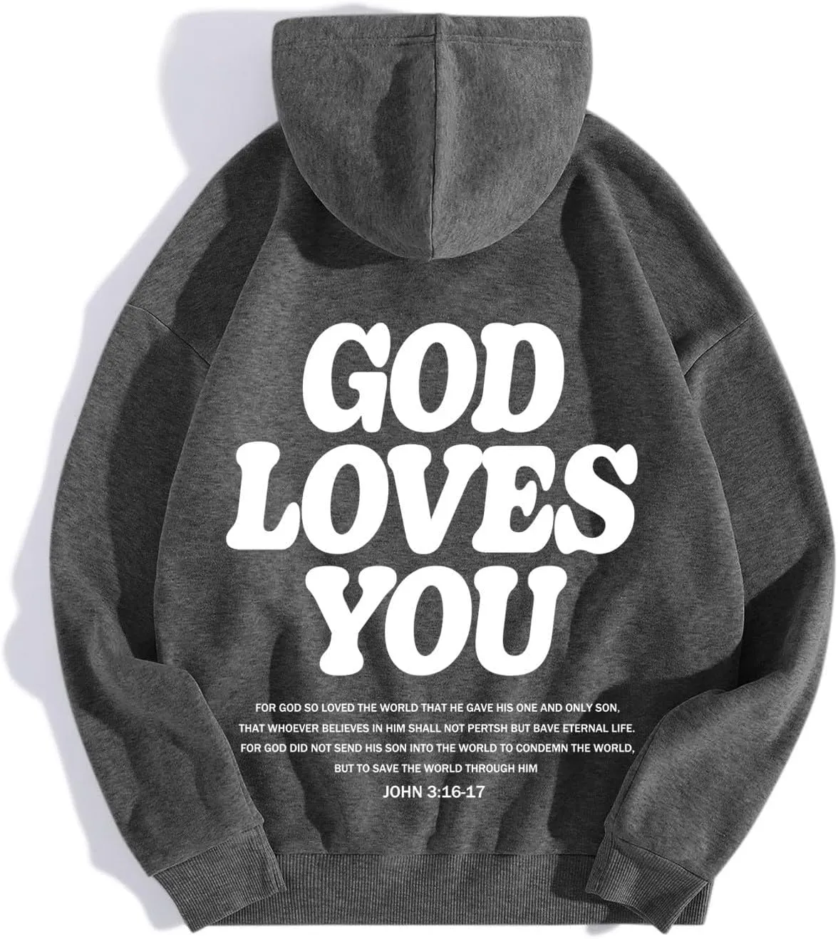 Christian Hoodie for Men God Loves You Letter Print Crewneck Causal Sweatshirt with Pocket Fall Drawstring Aesthetic Hoodies