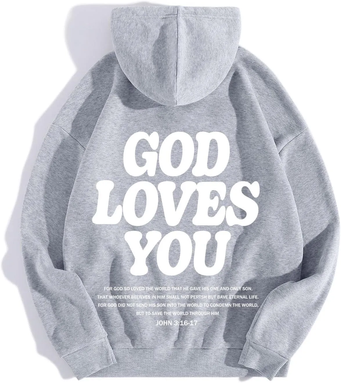 Christian Hoodie for Men God Loves You Letter Print Crewneck Causal Sweatshirt with Pocket Fall Drawstring Aesthetic Hoodies
