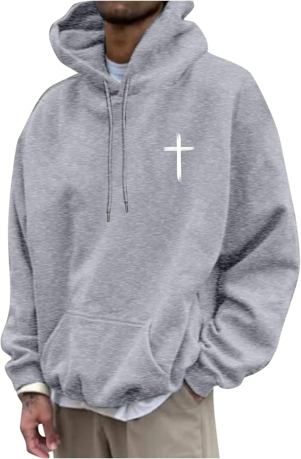 Christian Hoodie for Men God Loves You Letter Print Crewneck Causal Sweatshirt with Pocket Fall Drawstring Aesthetic Hoodies
