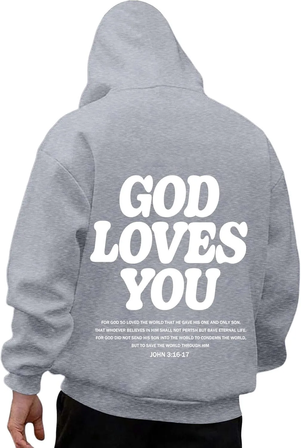 Christian Hoodie for Men God Loves You Letter Print Crewneck Causal Sweatshirt with Pocket Fall Drawstring Aesthetic Hoodies
