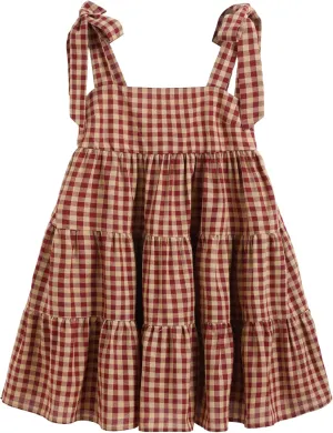 CIDER Mini Dress Gingham Check Bowknot Ruffle Tiered High Waist Sleeveless Dresses Ladies Casual Vacation Dress