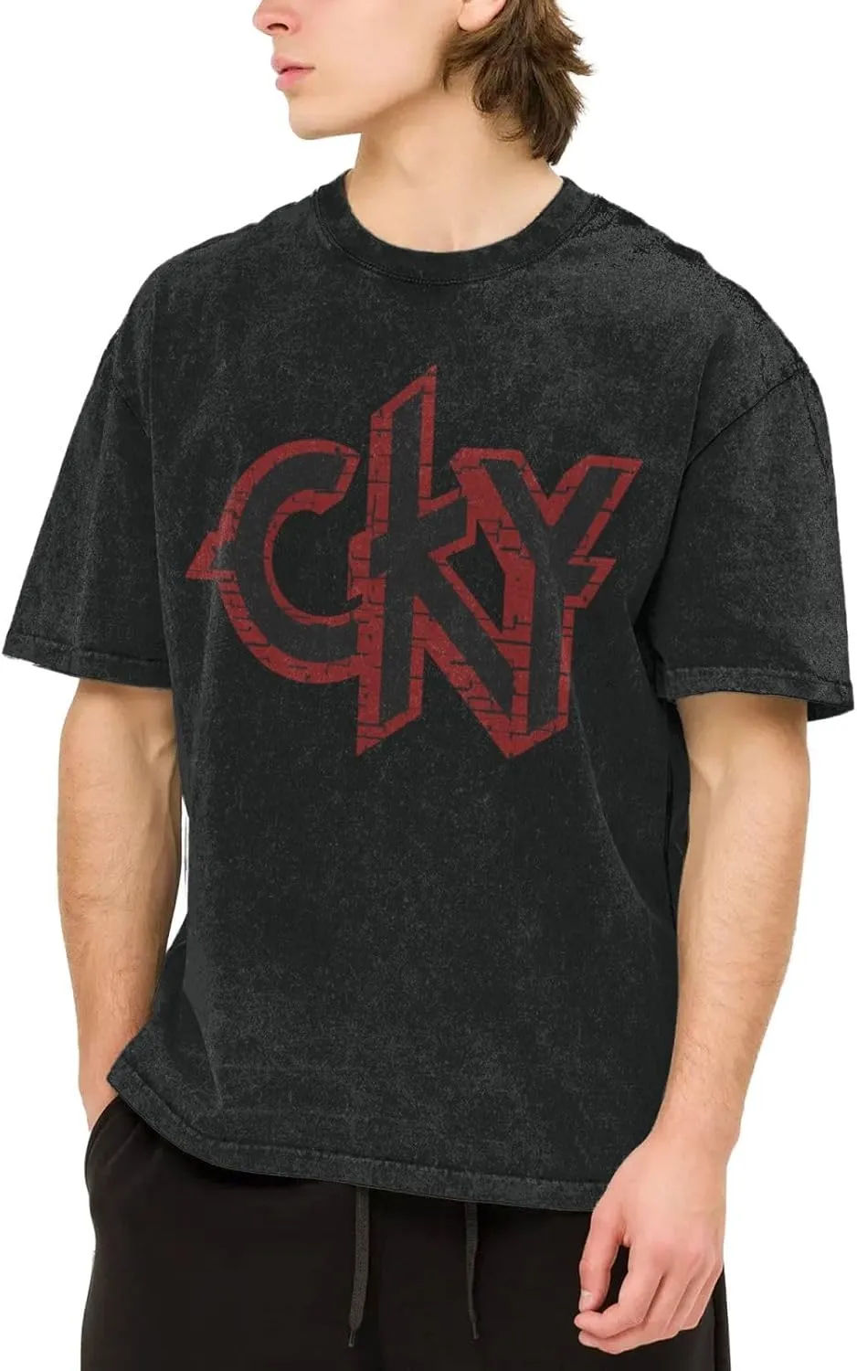 CKYs Music Band T-Shirt Men's Vintage Oversized T-Shirts Casual Crew Neck T Shirts Top Black