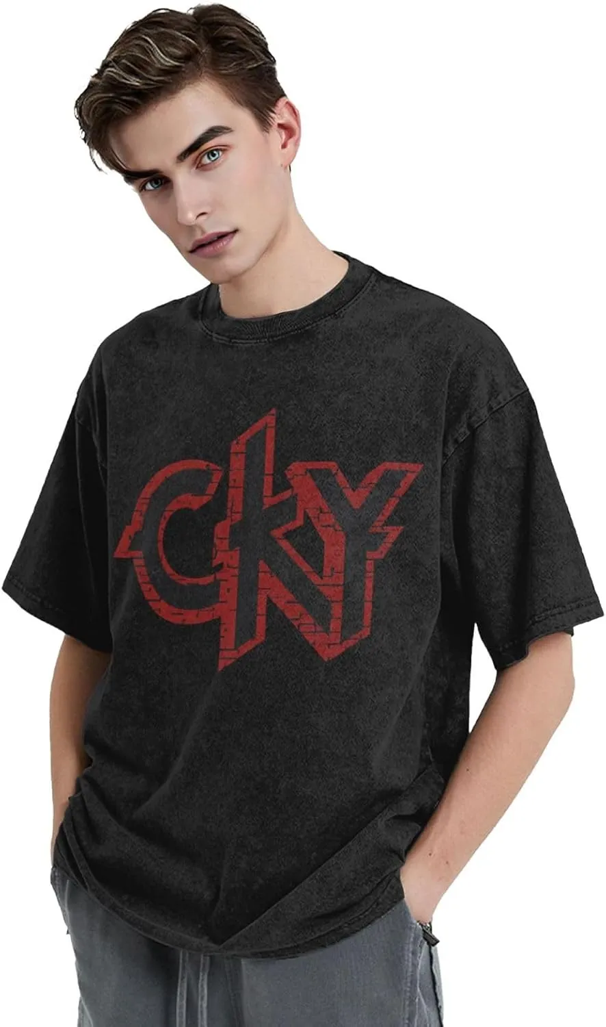 CKYs Music Band T-Shirt Men's Vintage Oversized T-Shirts Casual Crew Neck T Shirts Top Black