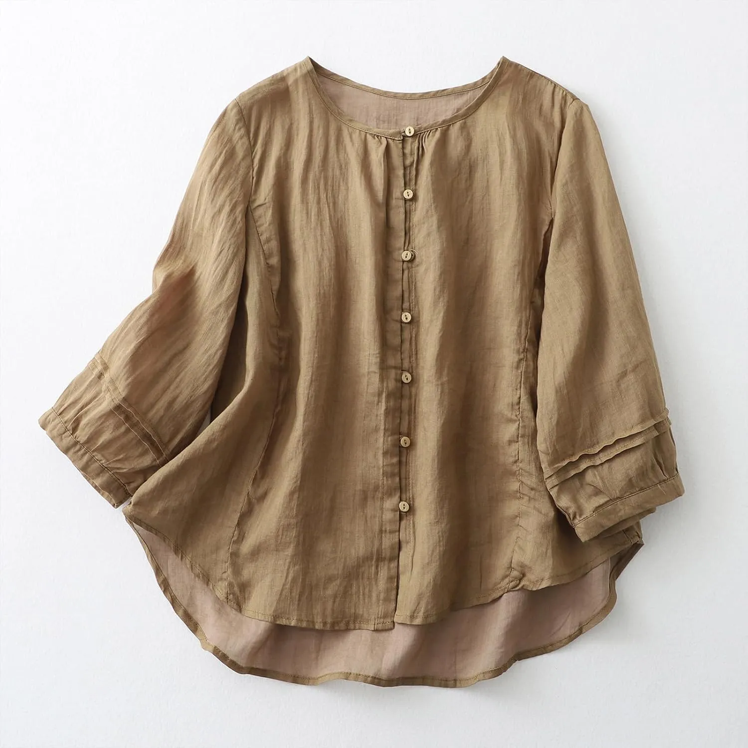 Cotton Linen Shirts for Women Long Sleeve Tops 2024 Summer Fashion Peasant Tees Casual Crewneck Button Blouses