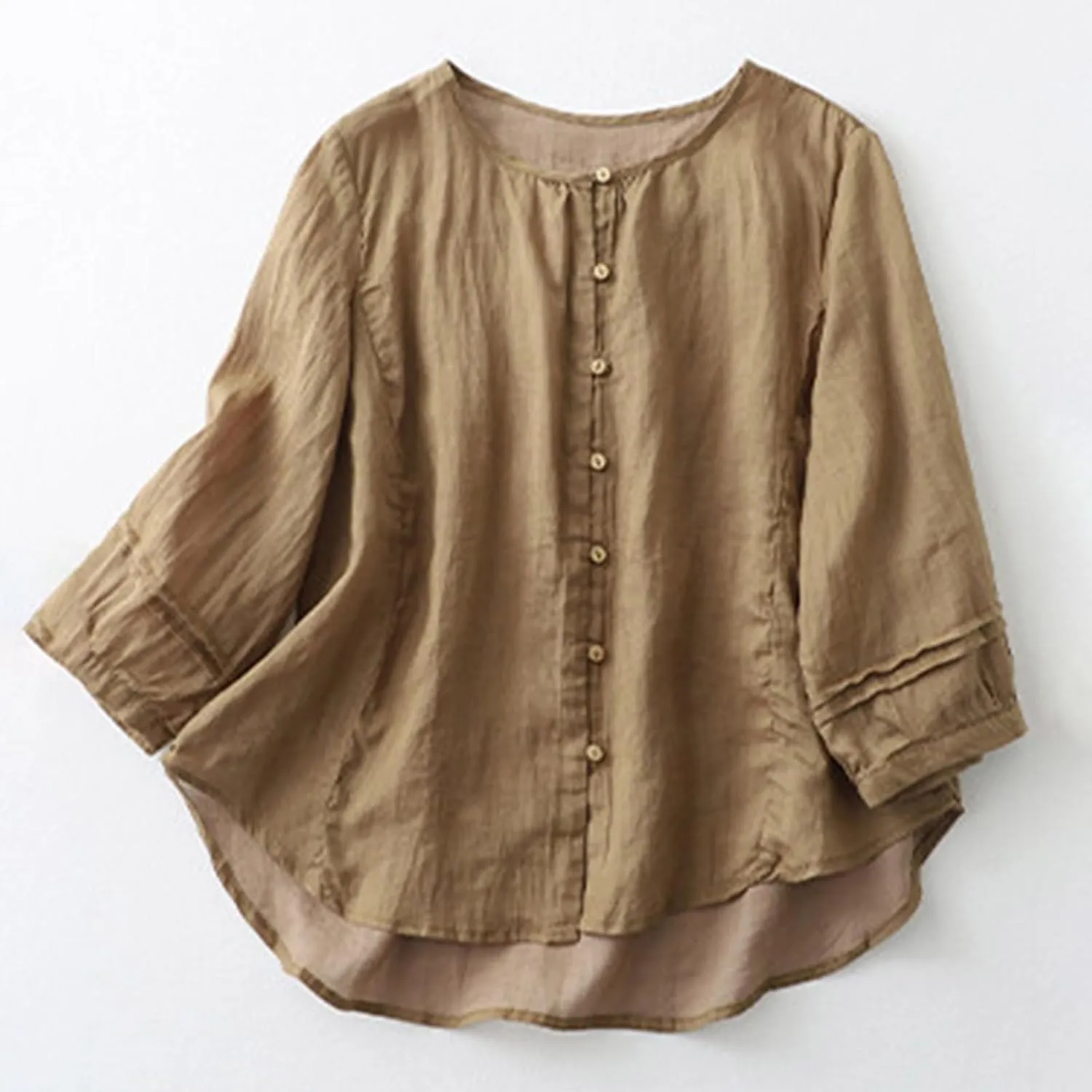 Cotton Linen Shirts for Women Long Sleeve Tops 2024 Summer Fashion Peasant Tees Casual Crewneck Button Blouses